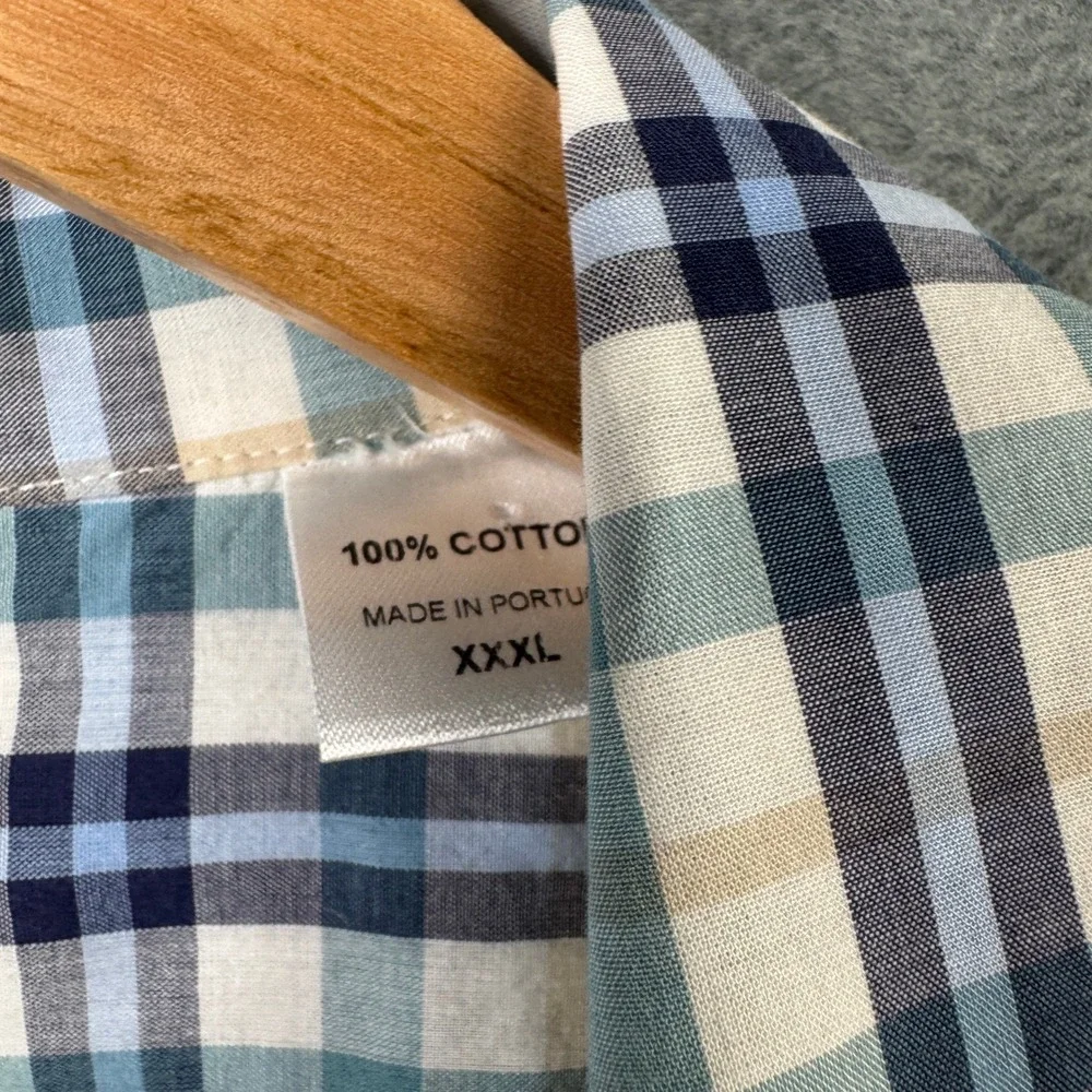 Atlantic Rancher Co Mens XXXL Plaid‎ Short Sleeve Camp Collar Cotton Shirt Blue